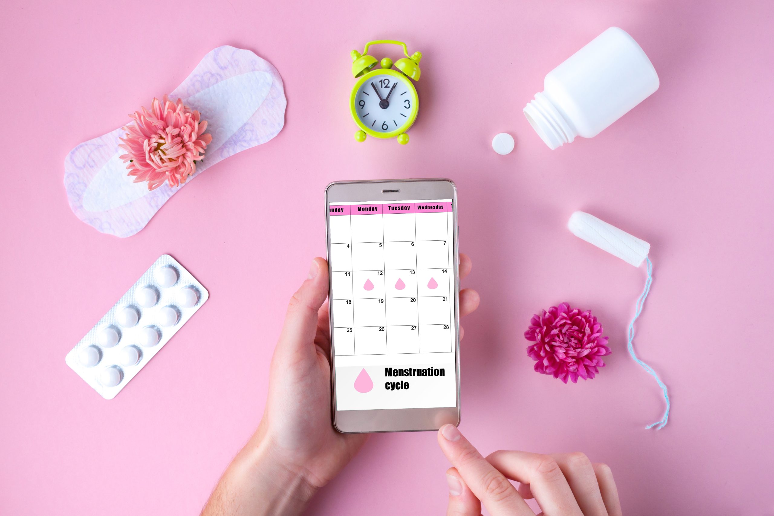 5 Best Natural Tips to Get Your Period Back | Get Your Period Back Tampon feminine sanitary pads for critical days feminine calendar alarm clock pain pills during menstruation scaled Get Your Period Back - Tampon, feminine, sanitary pads for critical days feminine calendar, alarm clock, pain pills during menstruation