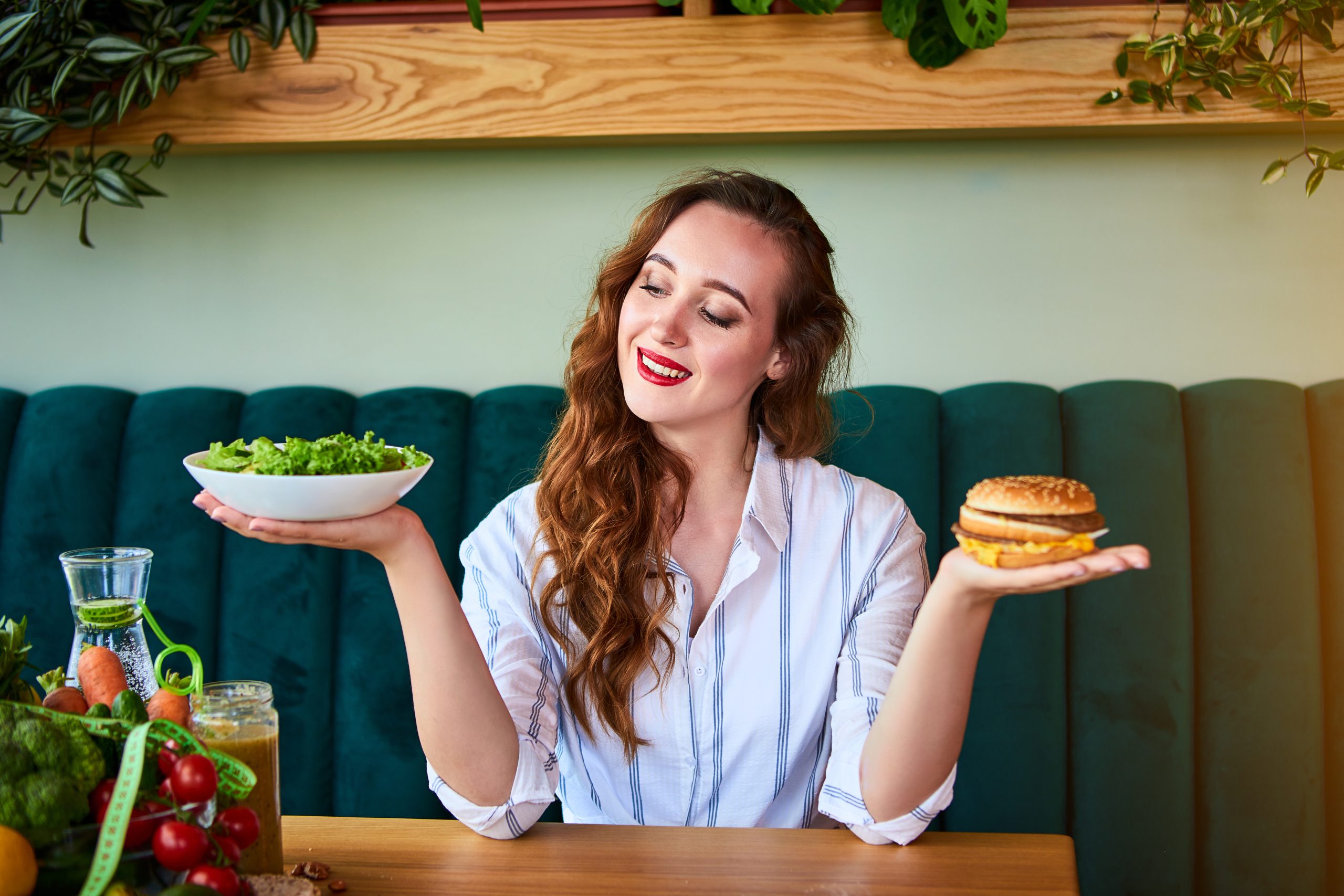 Holistic Colonoscopy Prep Diet & Supplements: Prep for a Colonoscopy Naturally | colonoscopy prep diet young woman decides eating hamburger or fresh salad scaled colonoscopy prep diet - young woman decides eating hamburger or fresh salad